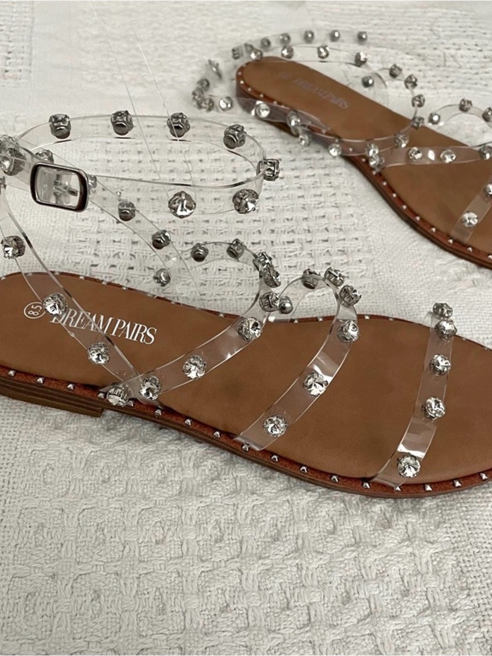 Dream Pairs Clear Crystal-Strap Sandals - Brown